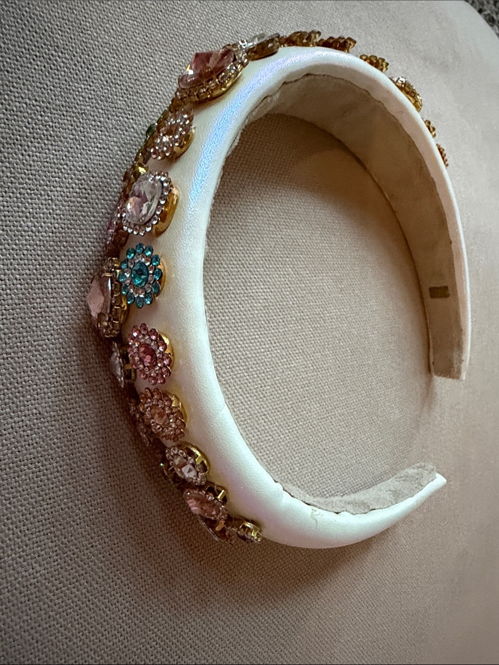 Bari Lynn Padded White Faux Leather Crystal Embellished Headband